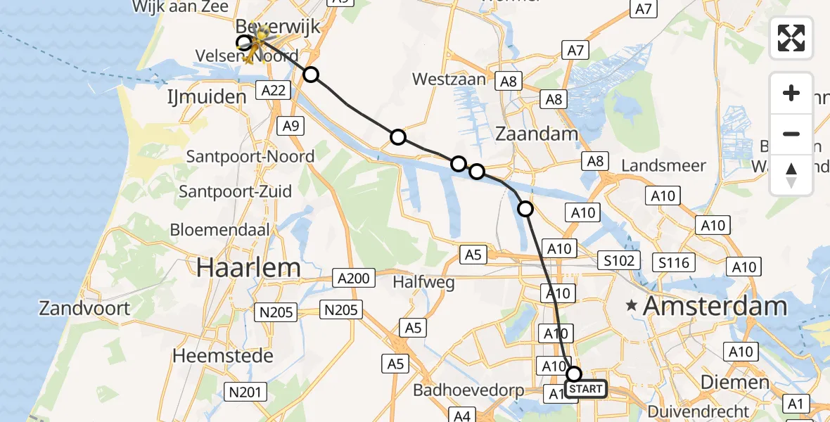 Vluchtroute Traumahelikopter VU Medisch Centrum Amsterdam - Velsen-Noord, 06 juni 2023, 05:03