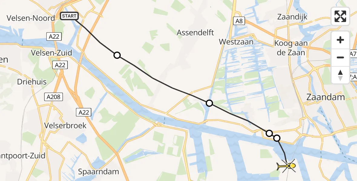 Routekaart van de vlucht: Lifeliner 1 naar Amsterdam Heliport