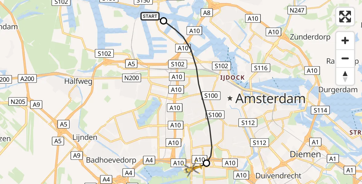 Vluchtroute Traumahelikopter Amsterdam Heliport - VU Medisch Centrum Amsterdam, 06 juni 2023, 05:37