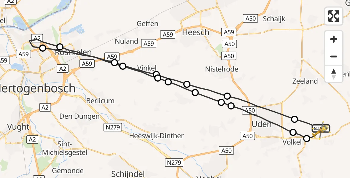 Vluchtroute Traumahelikopter Vliegbasis Volkel - Vliegbasis Volkel, 06 juni 2023, 06:40