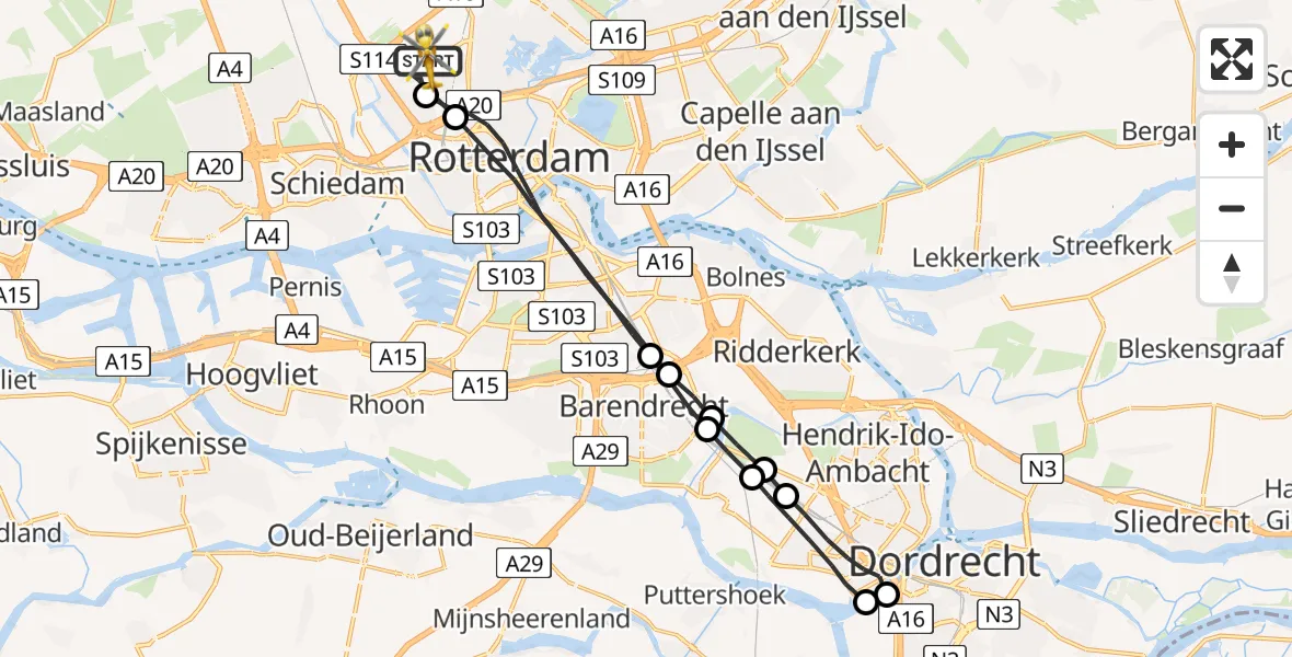 Vluchtroute Traumahelikopter Rotterdam The Hague Airport - Rotterdam The Hague Airport, 06 juni 2023, 06:48