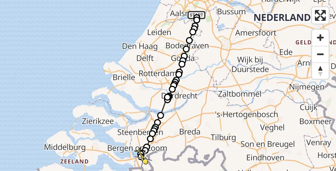 Routekaart van de vlucht: Politieheli naar Vliegbasis Woensdrecht