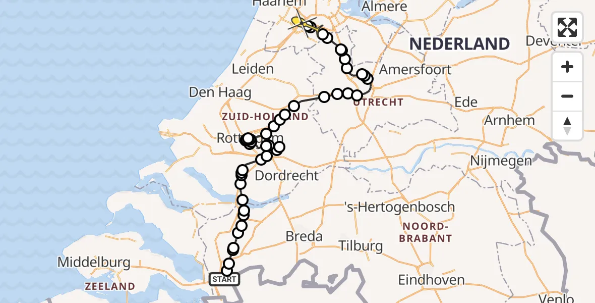 Routekaart van de vlucht: Politiehelikopter naar Schiphol