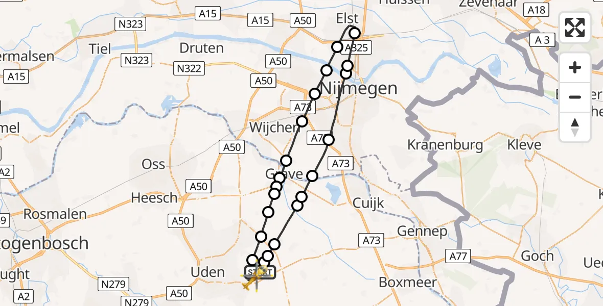 Vluchtroute Traumahelikopter Vliegbasis Volkel - Vliegbasis Volkel, 06 juni 2023, 08:08