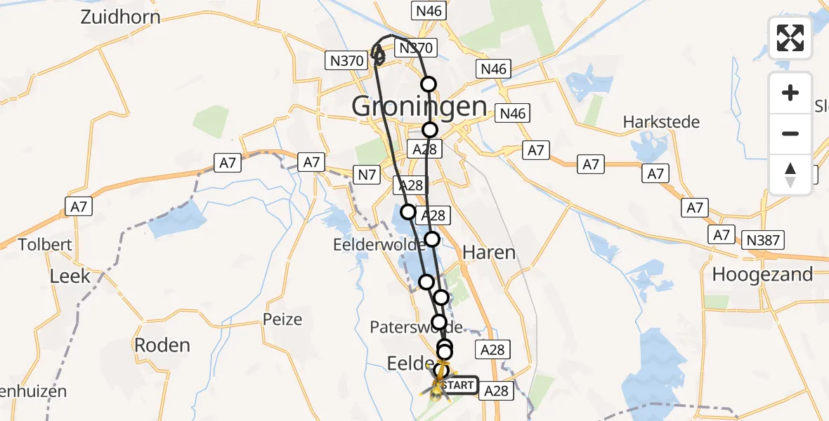 Vluchtroute Traumahelikopter Groningen Airport Eelde - Groningen Airport Eelde, 06 juni 2023, 08:37
