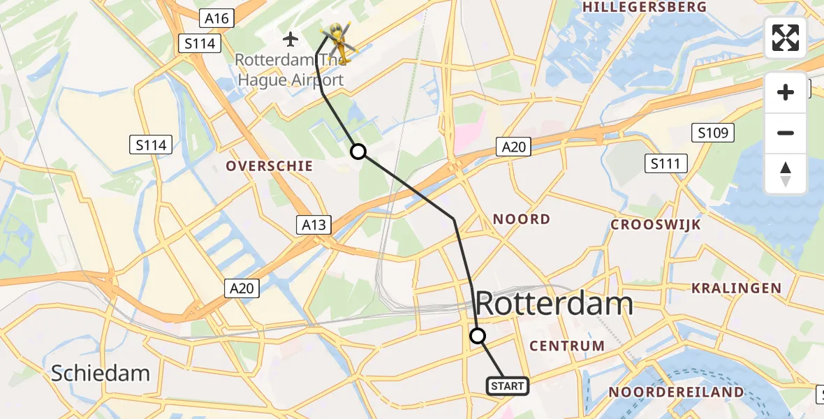 Vluchtroute Traumahelikopter Erasmus MC - Rotterdam The Hague Airport, 06 juni 2023, 09:57