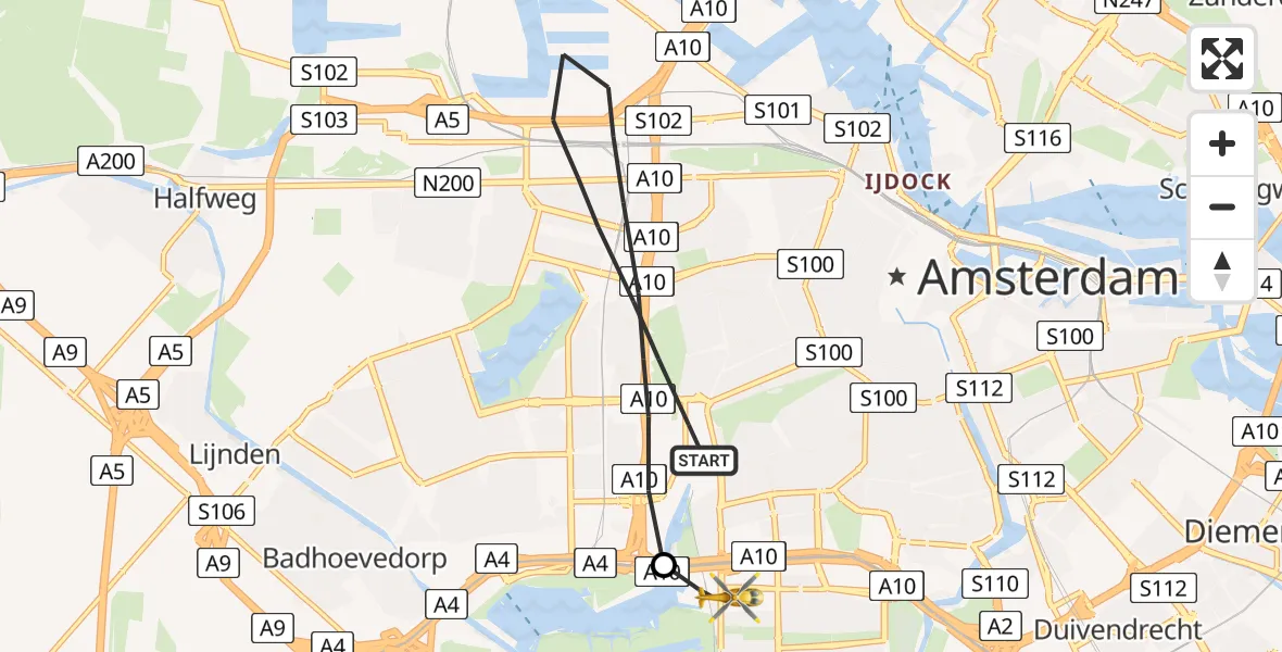 Vluchtroute Traumahelikopter Amsterdam - VU Medisch Centrum Amsterdam, 06 juni 2023, 10:13