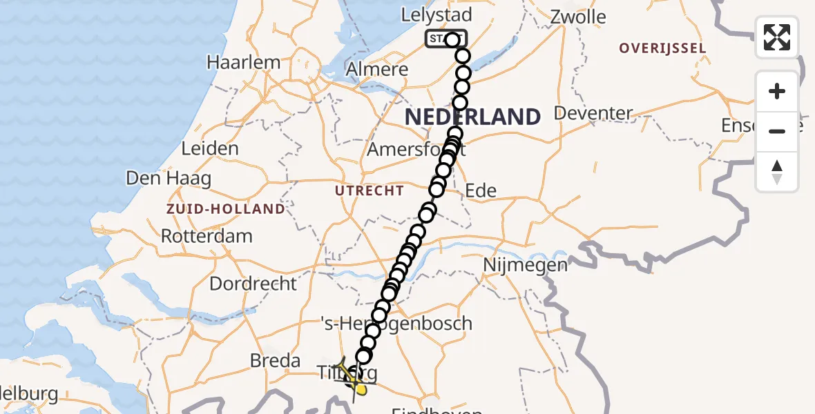 Routekaart van de vlucht: Traumaheli naar Tilburg