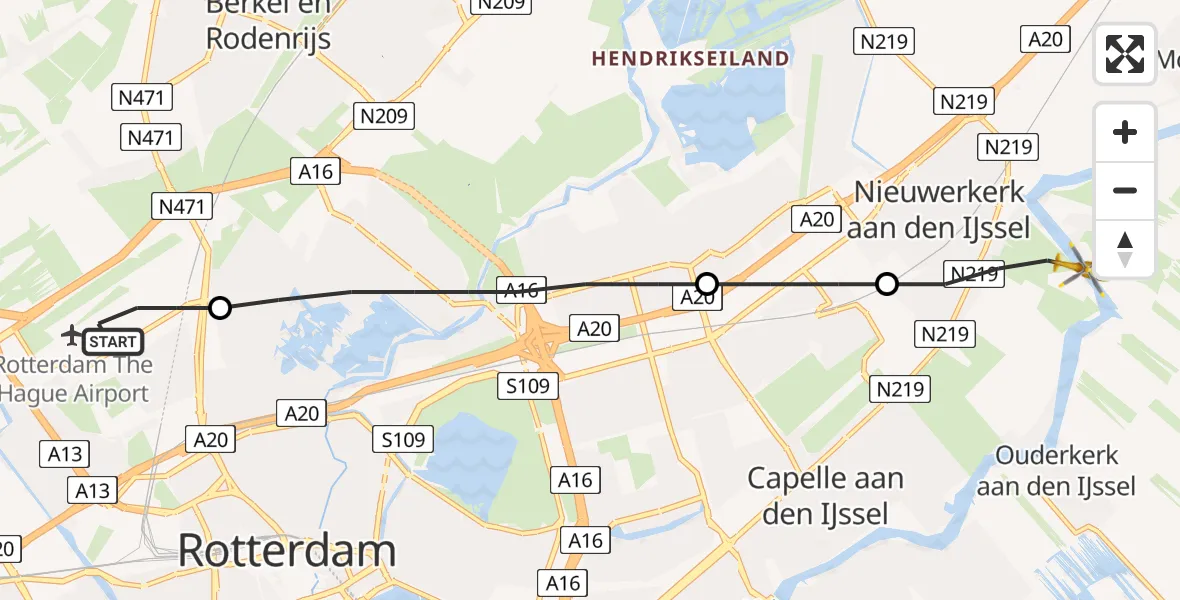 Vluchtroute Traumahelikopter Rotterdam The Hague Airport - Ouderkerk aan den IJssel, 06 juni 2023, 11:55