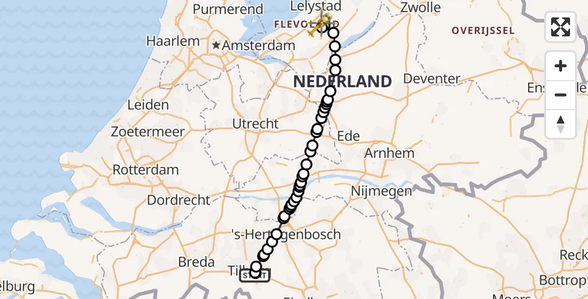 Vluchtroute Traumahelikopter Hilvarenbeek - Lelystad, 06 juni 2023, 12:12