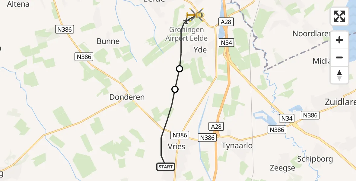 Vluchtroute Traumahelikopter Vries - Groningen Airport Eelde, 06 juni 2023, 12:23