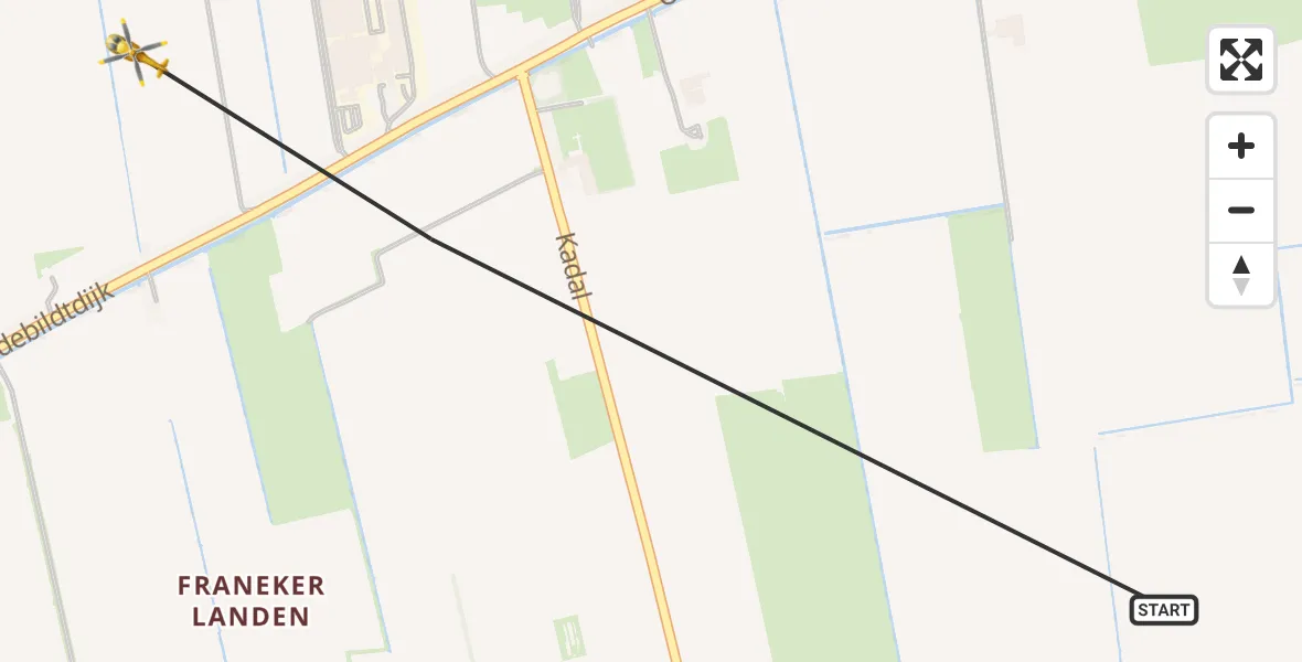 Vluchtroute Ambulancehelikopter St.-Jacobiparochie - Westhoek, 06 juni 2023, 12:29