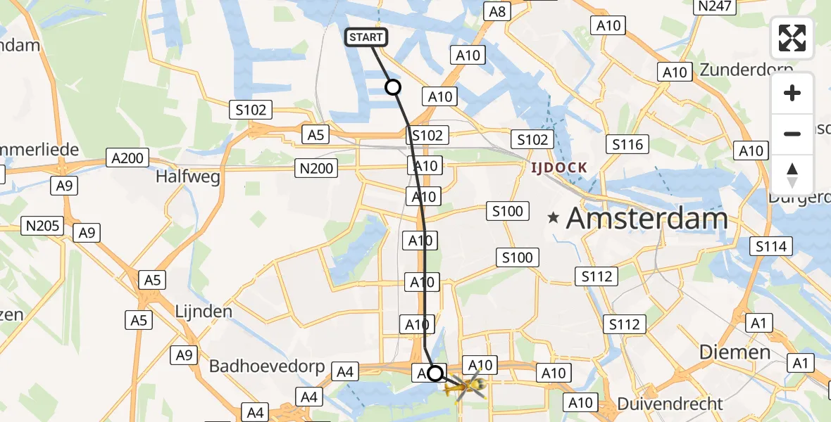 Vluchtroute Traumahelikopter Amsterdam Heliport - VU Medisch Centrum Amsterdam, 06 juni 2023, 13:52
