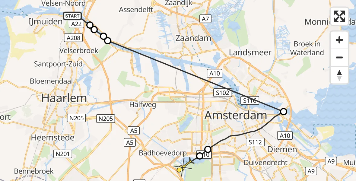 Routekaart van de vlucht: Politiehelikopter naar Amsterdam