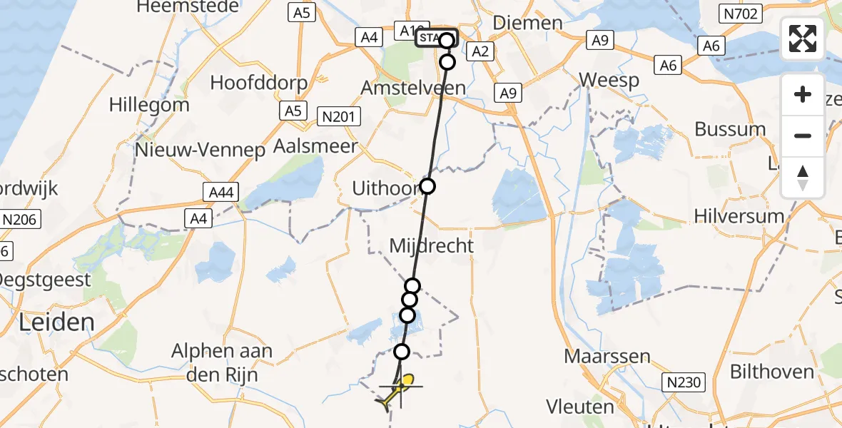Routekaart van de vlucht: Lifeliner 1 naar Zegveld