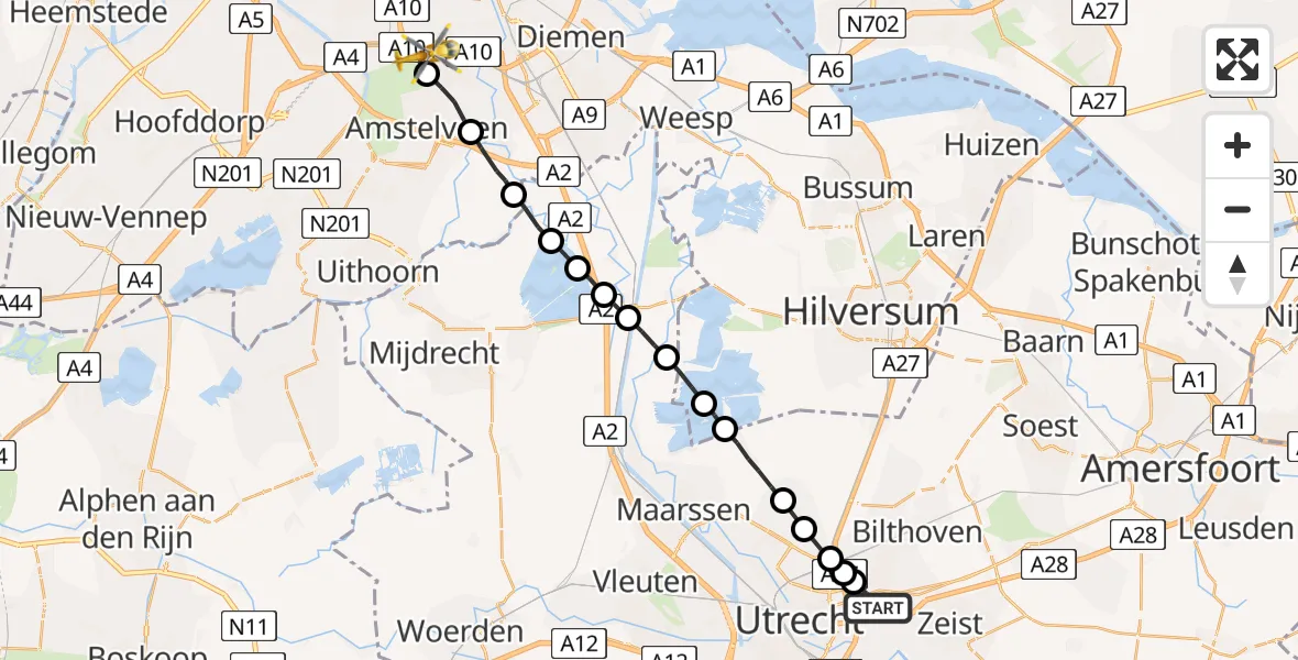 Vluchtroute Traumahelikopter De Bilt - VU Medisch Centrum Amsterdam, 06 juni 2023, 16:09
