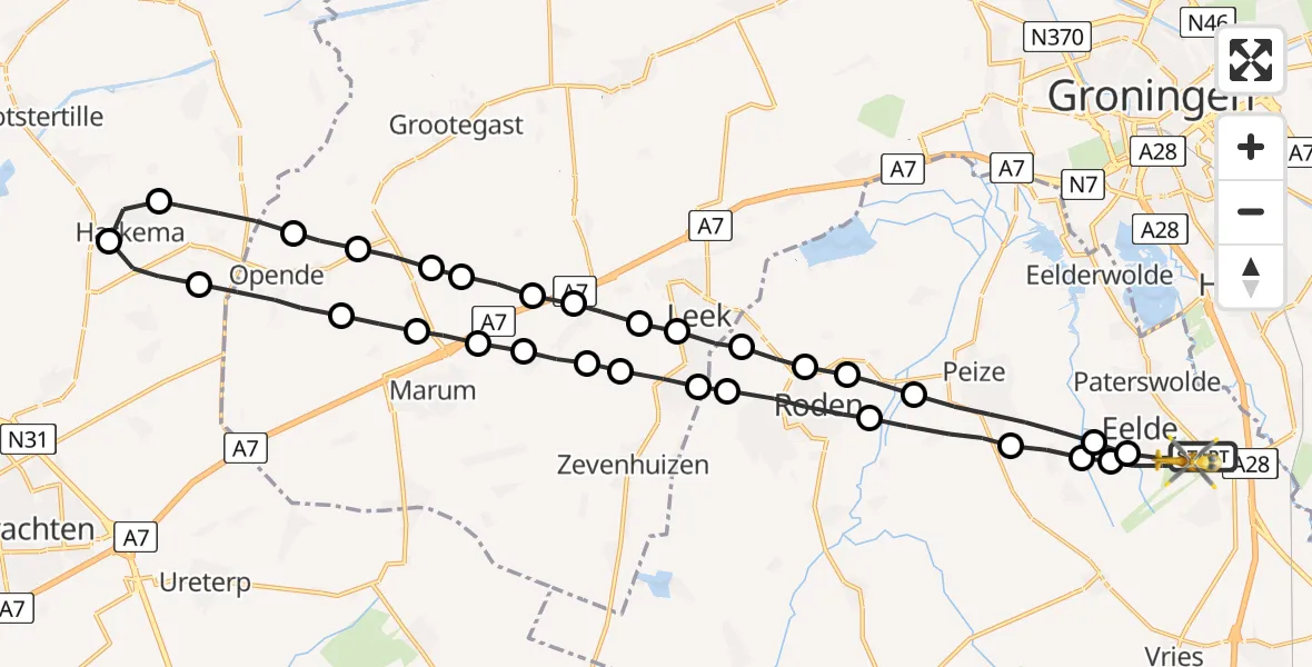 Vluchtroute Traumahelikopter Groningen Airport Eelde - Groningen Airport Eelde, 06 juni 2023, 16:27