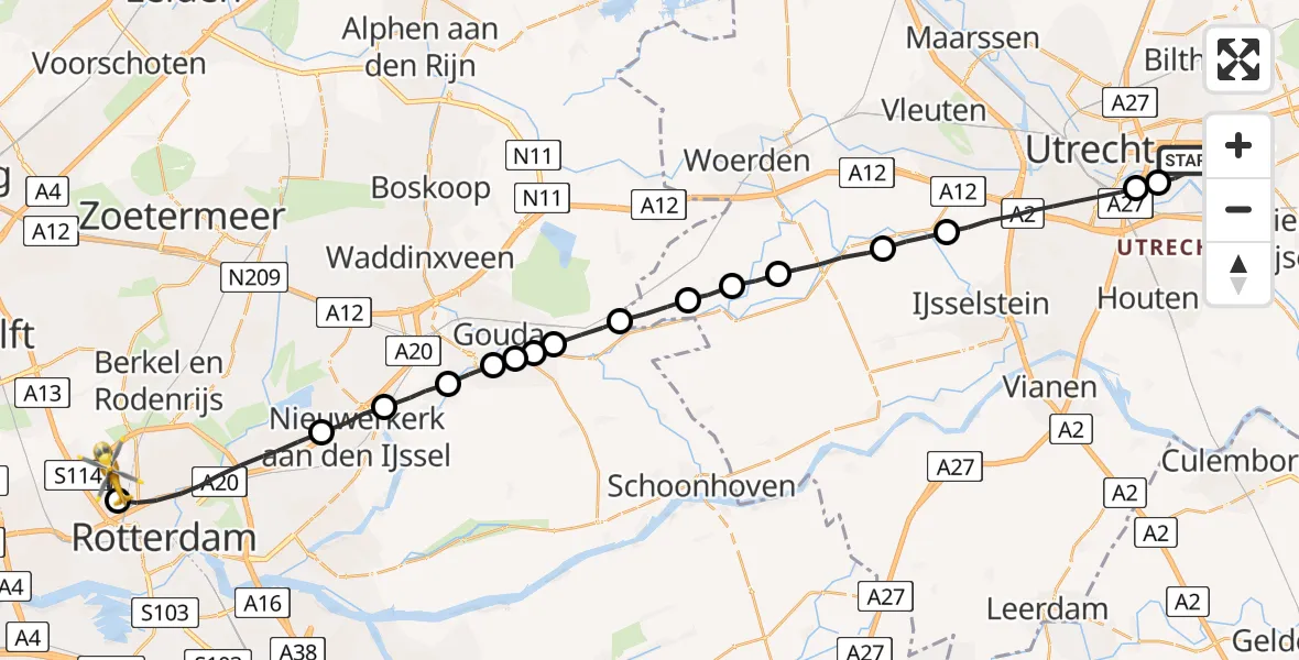 Vluchtroute Traumahelikopter Universitair Medisch Centrum Utrecht - Rotterdam The Hague Airport, 06 juni 2023, 16:40