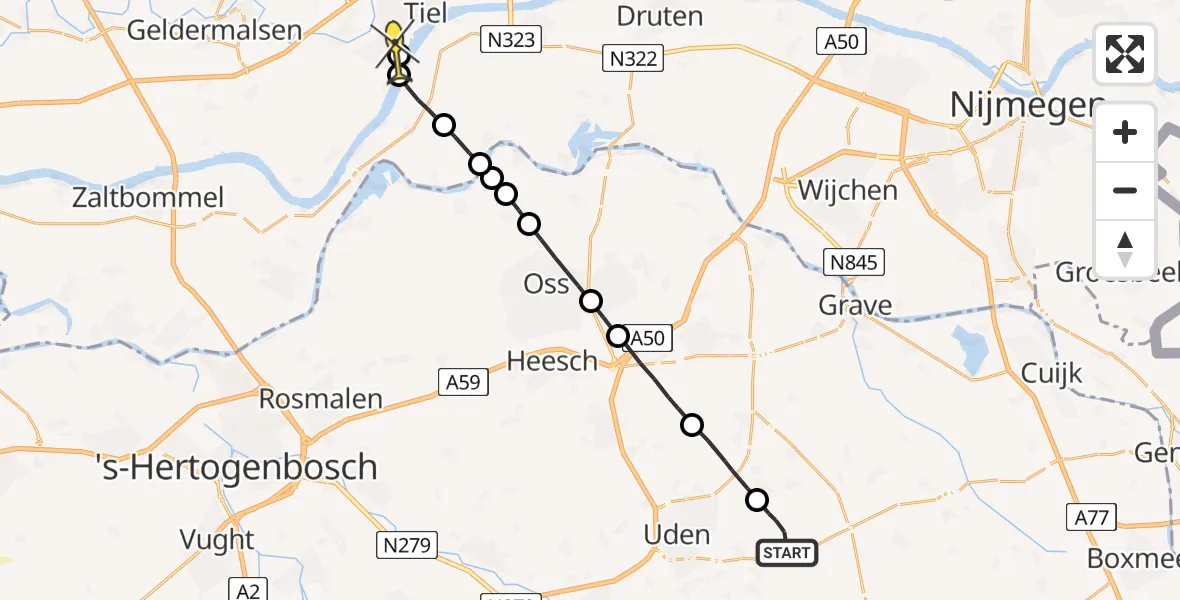 Routekaart van de vlucht: Lifeliner 3 naar Tiel