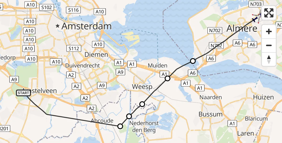 Vluchtroute Politiehelikopter Amstelveen - Almere, 06 juni 2023, 18:06
