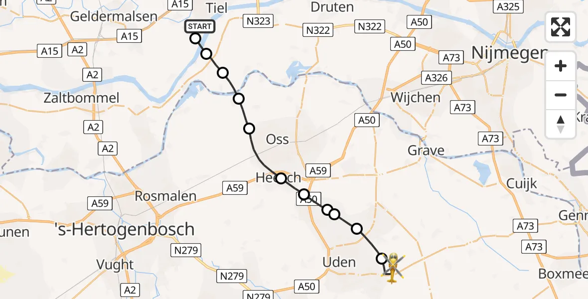Vluchtroute Traumahelikopter Tiel - Vliegbasis Volkel, 06 juni 2023, 18:34