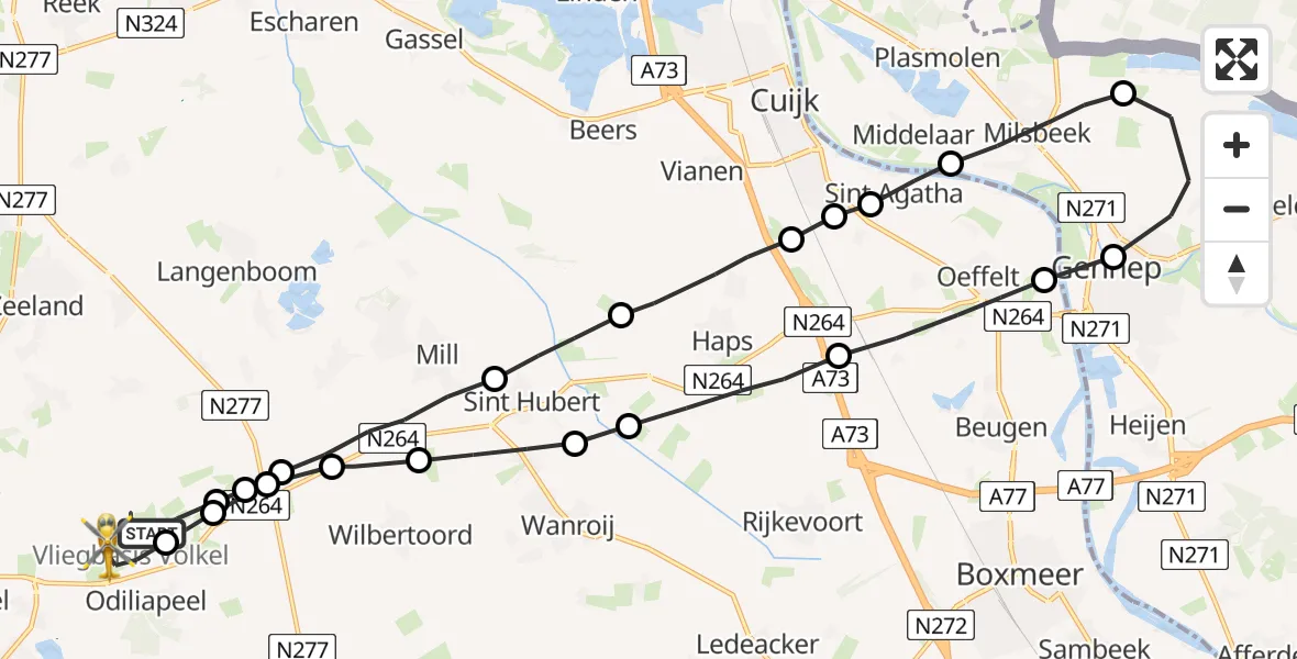 Vluchtroute Traumahelikopter Vliegbasis Volkel - Vliegbasis Volkel, 06 juni 2023, 19:45