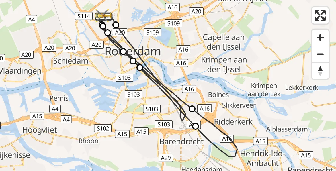 Vluchtroute Traumahelikopter Rotterdam The Hague Airport - Rotterdam The Hague Airport, 06 juni 2023, 22:38