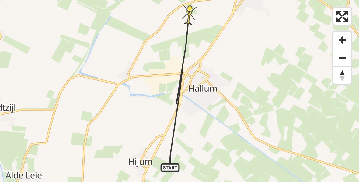 Routekaart van de vlucht: Ambulancehelikopter naar Marrum