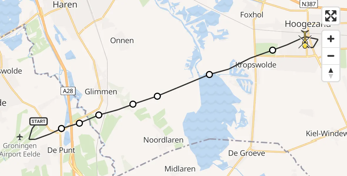 Routekaart van de vlucht: Lifeliner 4 naar Hoogezand