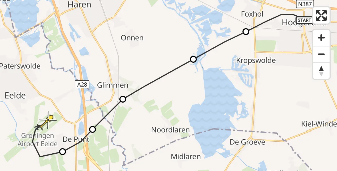 Routekaart van de vlucht: Lifeliner 4 naar Groningen Airport Eelde