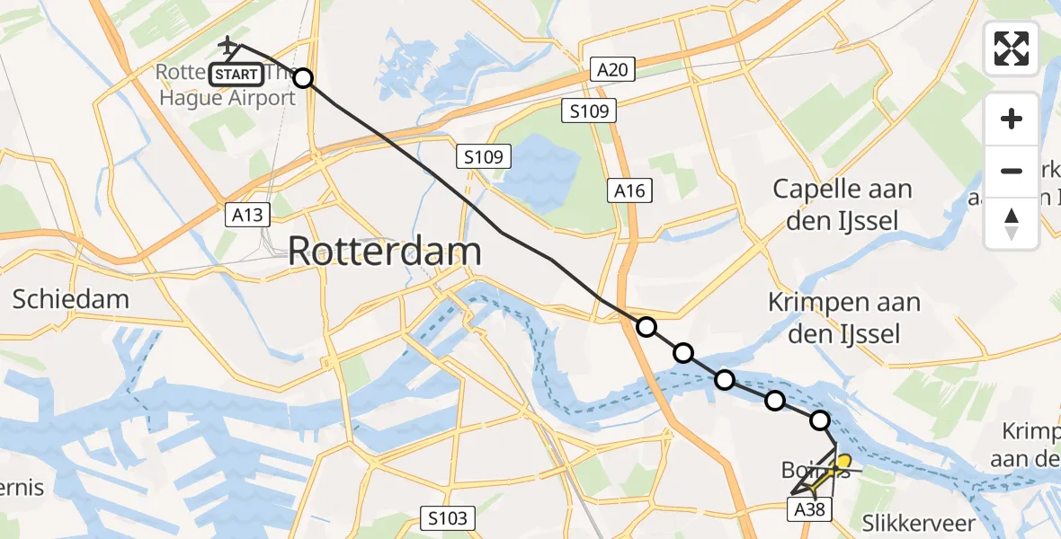 Routekaart van de vlucht: Lifeliner 2 naar Ridderkerk