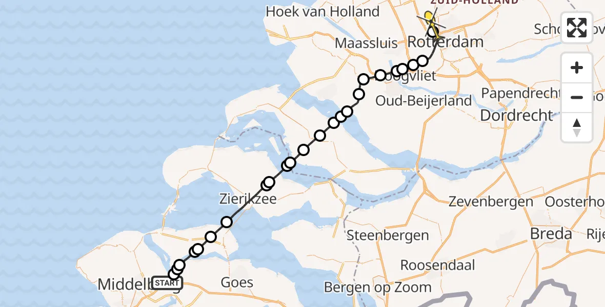 Routekaart van de vlucht: Lifeliner 2 naar Rotterdam The Hague Airport