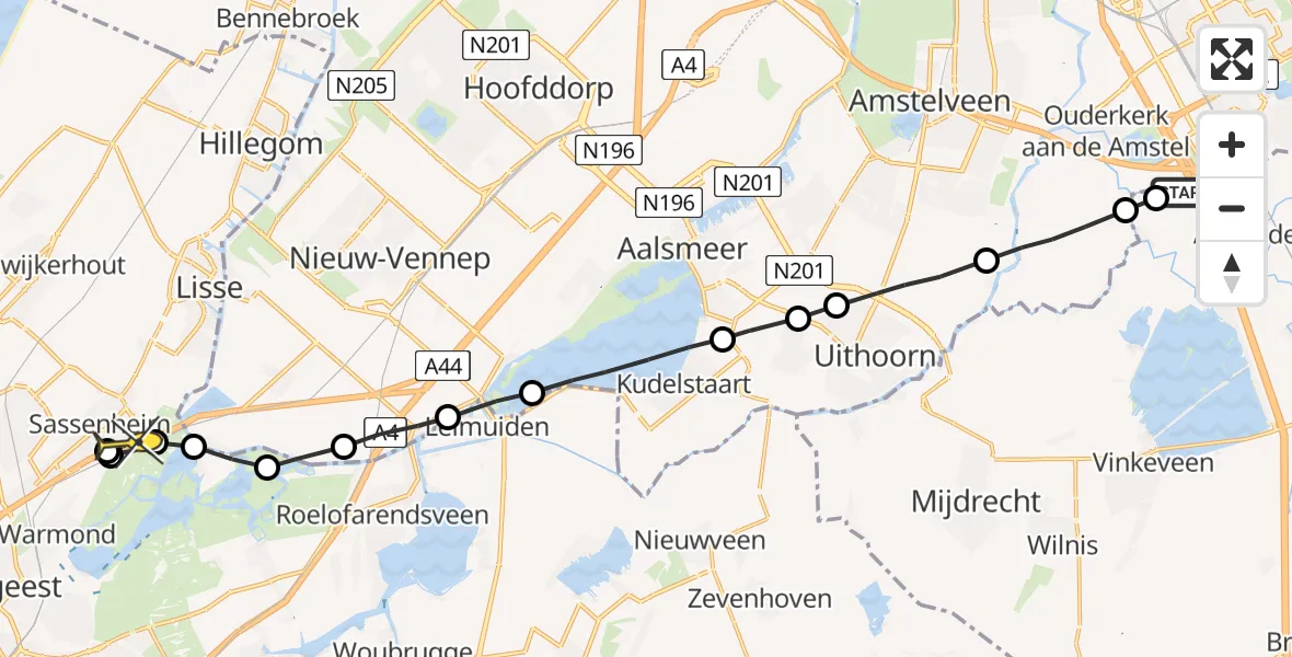 Routekaart van de vlucht: Lifeliner 1 naar Sassenheim