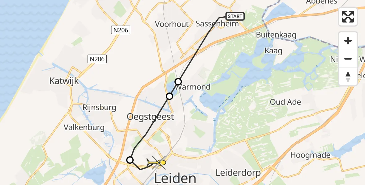 Routekaart van de vlucht: Lifeliner 1 naar Leiden