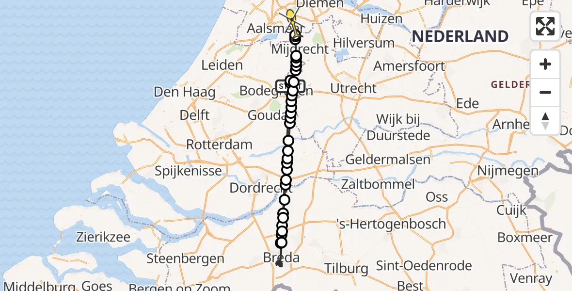 Routekaart van de vlucht: Politiehelikopter naar Amstelveen
