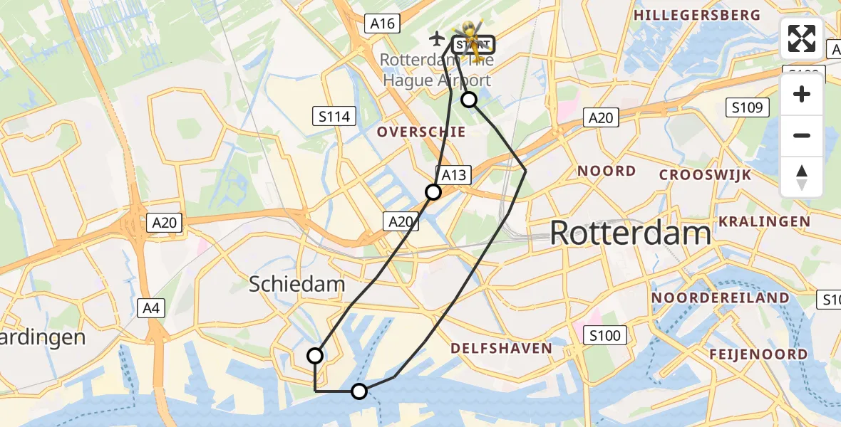 Vluchtroute Traumahelikopter Rotterdam The Hague Airport - Rotterdam The Hague Airport, 07 juni 2023, 10:12
