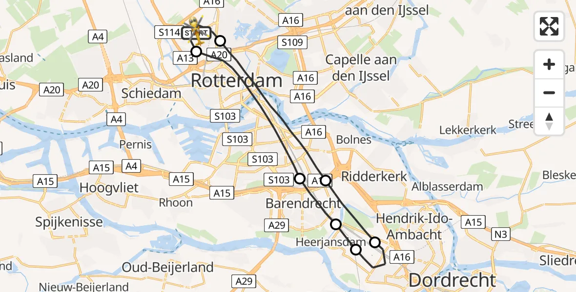 Vluchtroute Traumahelikopter Rotterdam The Hague Airport - Rotterdam The Hague Airport, 07 juni 2023, 10:19