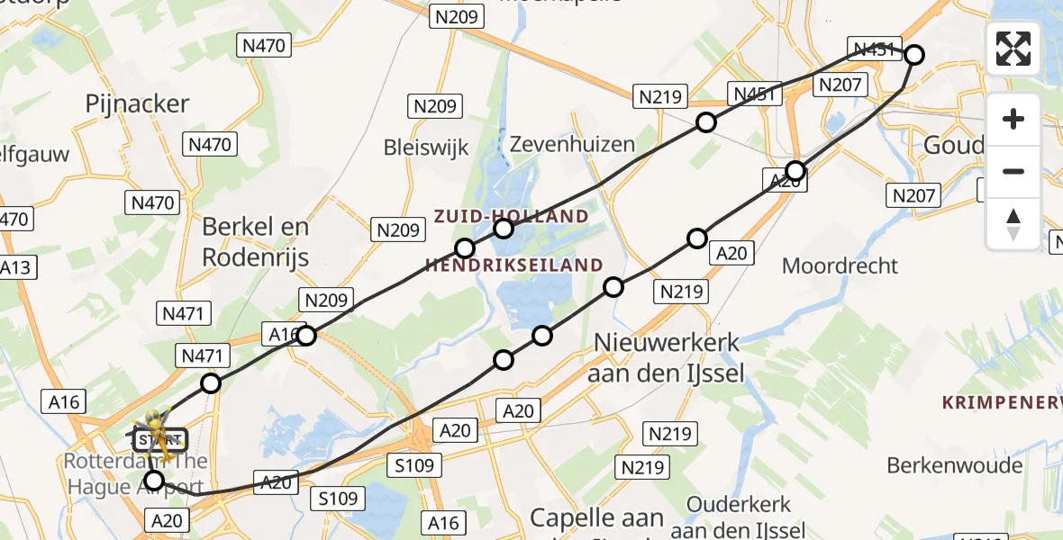 Vluchtroute Traumahelikopter Rotterdam The Hague Airport - Rotterdam The Hague Airport, 07 juni 2023, 11:39
