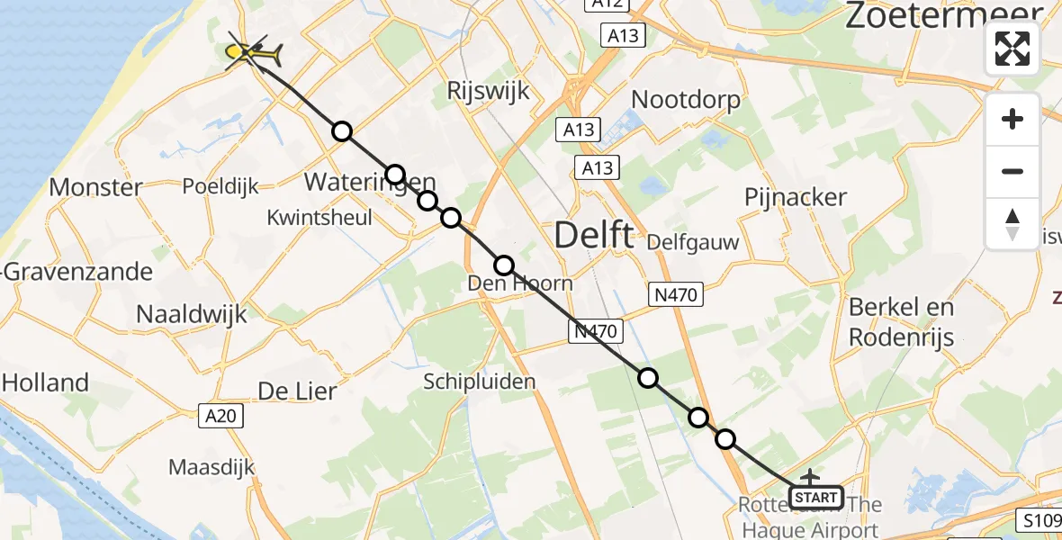 Routekaart van de vlucht: Lifeliner 2 naar Den Haag