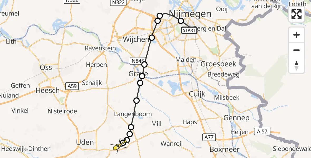 Routekaart van de vlucht: Lifeliner 3 naar Vliegbasis Volkel