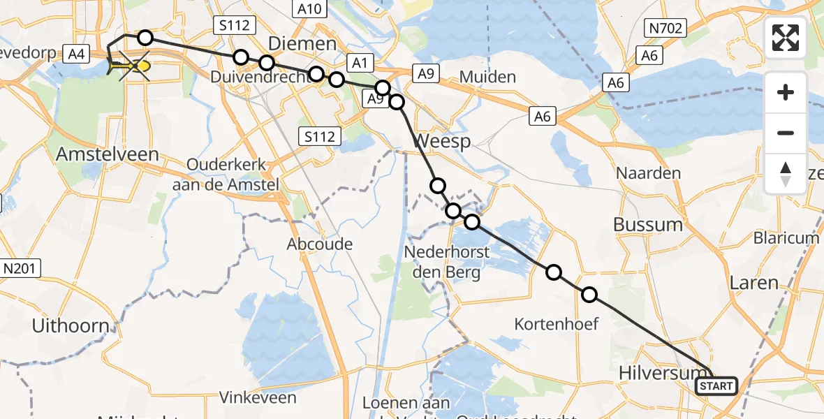 Routekaart van de vlucht: Lifeliner 1 naar VU Medisch Centrum Amsterdam