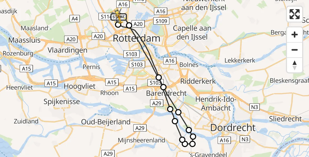 Vluchtroute Traumahelikopter Rotterdam The Hague Airport - Rotterdam The Hague Airport, 07 juni 2023, 14:18