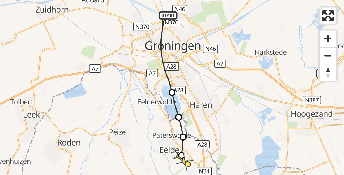 Routekaart van de vlucht: Lifeliner 4 naar Groningen Airport Eelde