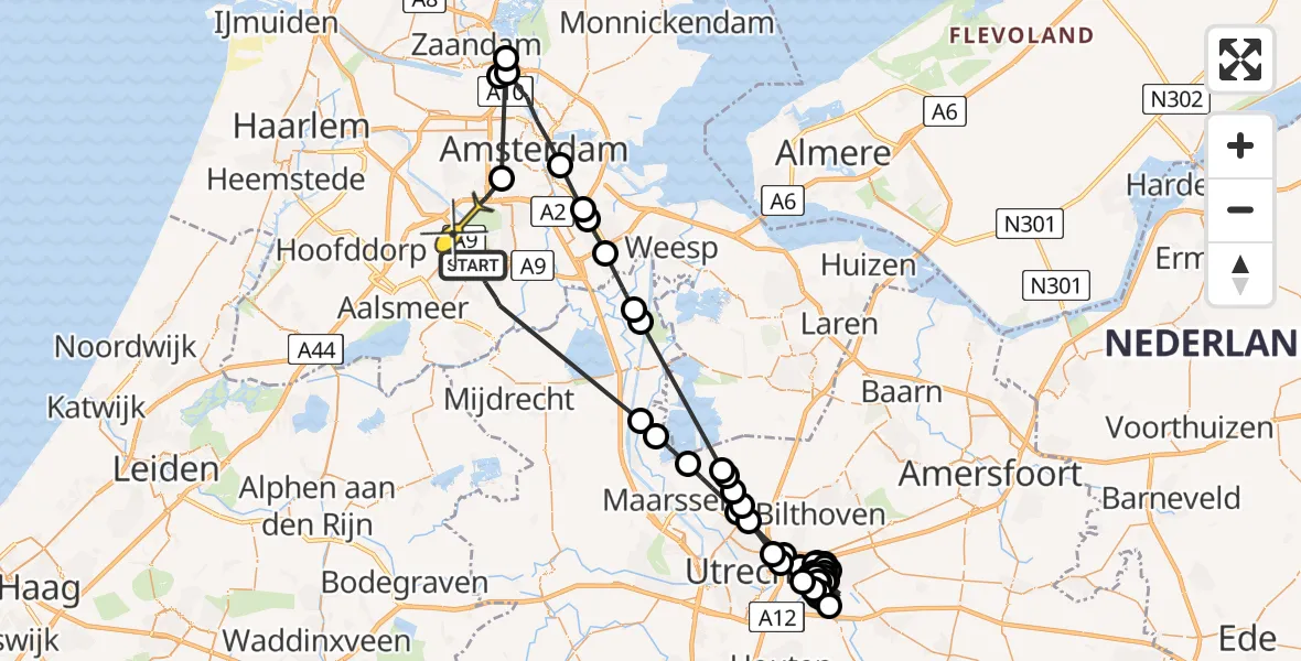 Routekaart van de vlucht: Politieheli naar Badhoevedorp