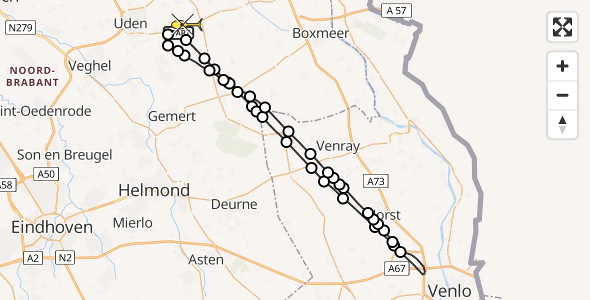 Routekaart van de vlucht: Lifeliner 3 naar Vliegbasis Volkel