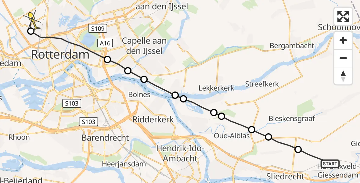 Routekaart van de vlucht: Lifeliner 2 naar Rotterdam The Hague Airport