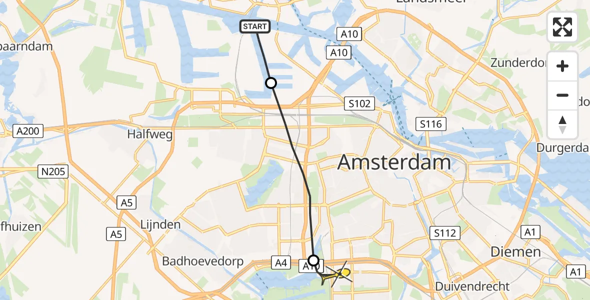 Routekaart van de vlucht: Lifeliner 1 naar VU Medisch Centrum Amsterdam