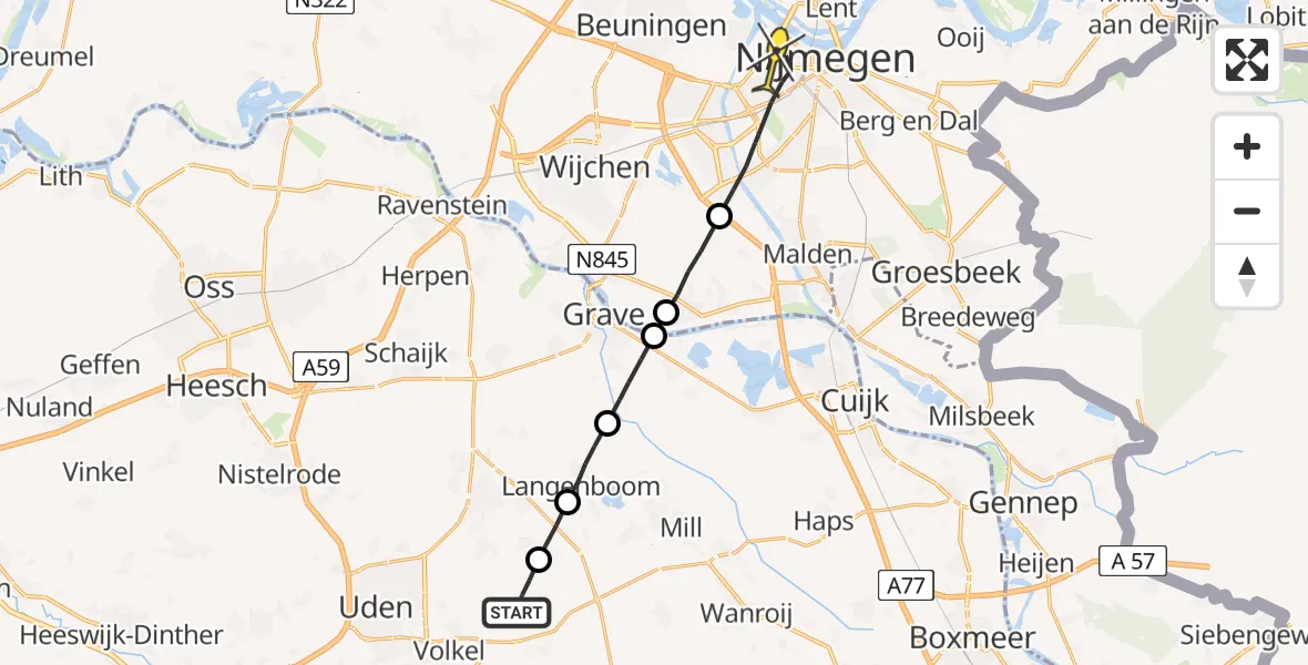 Routekaart van de vlucht: Lifeliner 3 naar Nijmegen