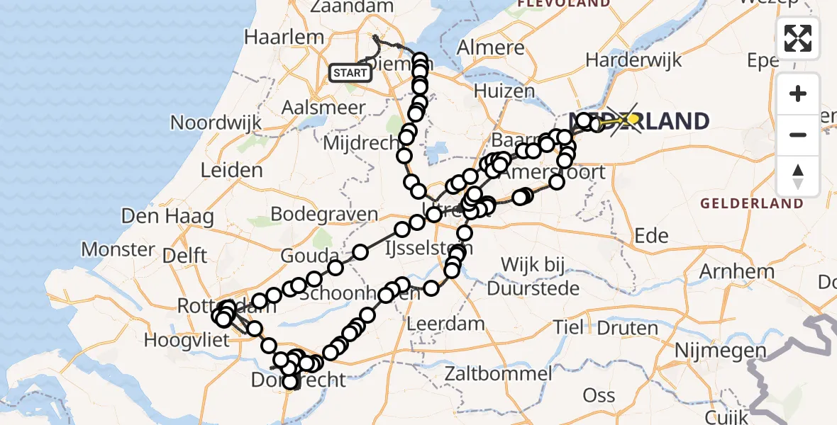 Vluchtroute Politiehelikopter van Amsterdam naar Putten