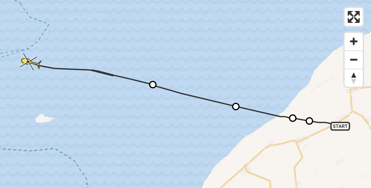 Routekaart van de vlucht: Ambulancehelikopter naar West-Terschelling